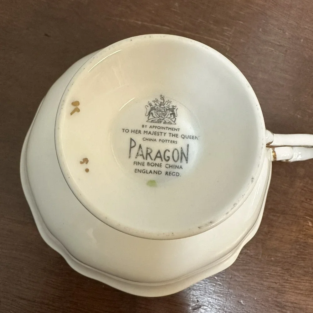 Paragon Teacup and Saucer Set Gold Blue Flower Dogwood 1958 Centennial